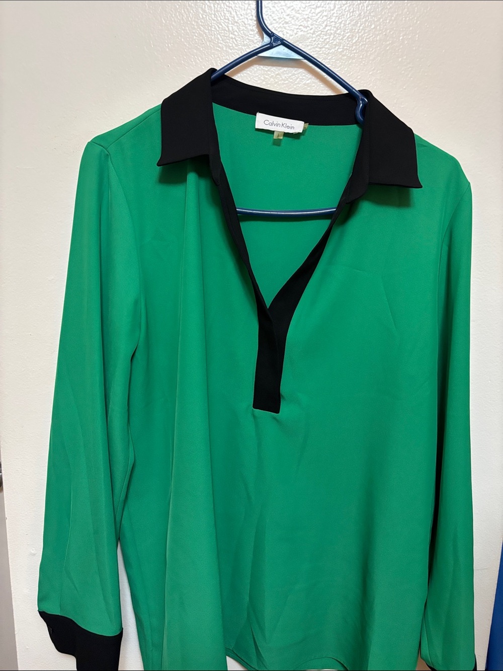 Calvin Klein Emerald Green Blouse with Black Trim